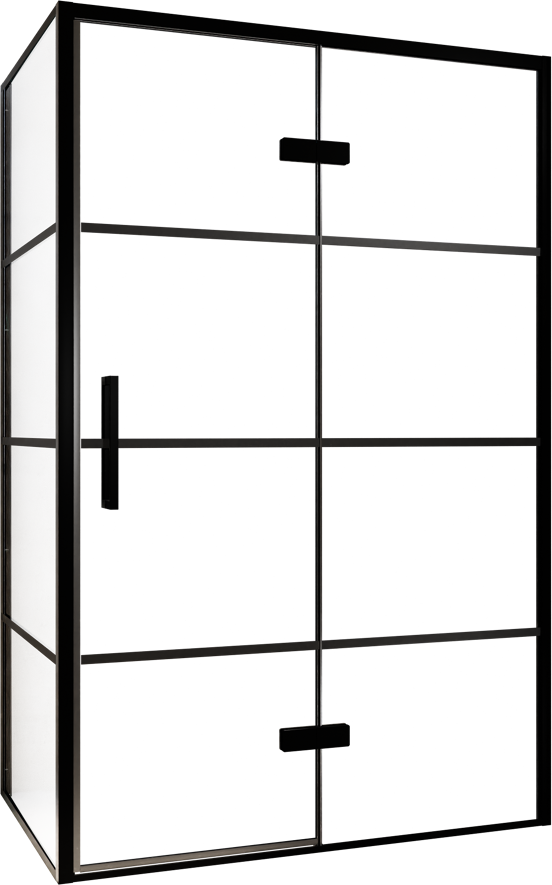 Balmani Senses Design douche en coin avec porte pivotante à droite et paroi latérale fixe, 120 x 80 cm, Lined, Profil noir, coating inclus, coating inclus