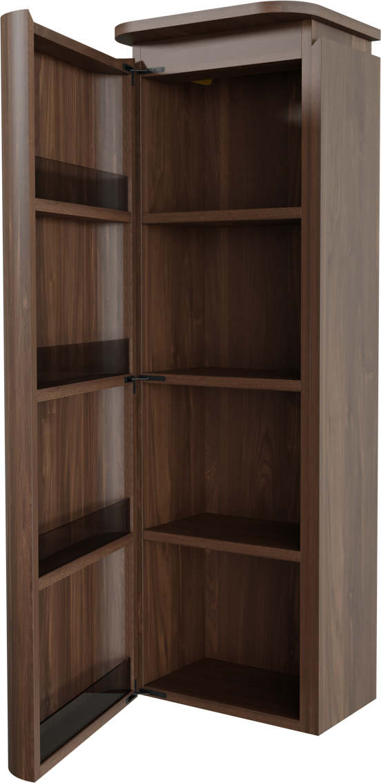 Balmani Moon Badhochschrank: Hängend, links, Amerikanischer Nussbaum, 44 x 32 x 130 cm