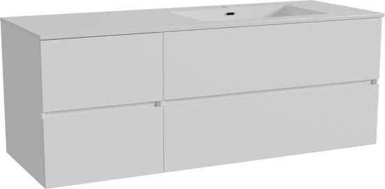 Storke Edge meuble salle de bains suspendu 140 x 52 cm blanc mat avec Diva plan vasque asymétrique à droite en marbre composite blanc brillant