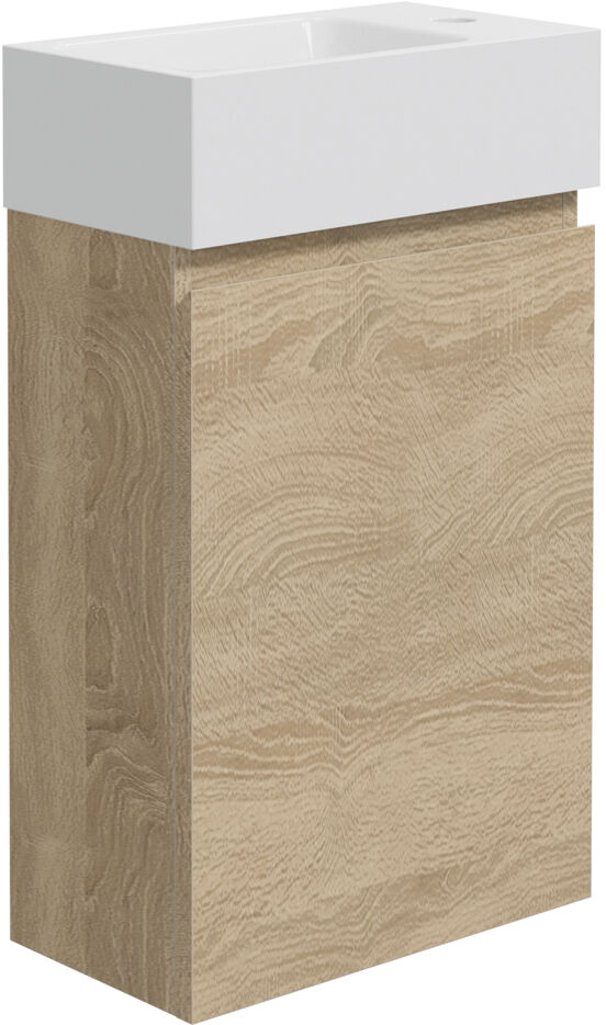 Linie Lado zwevend toiletmeubel 40 x 22 cm wit eiken met Vano wastafel in glanzend composiet marmer