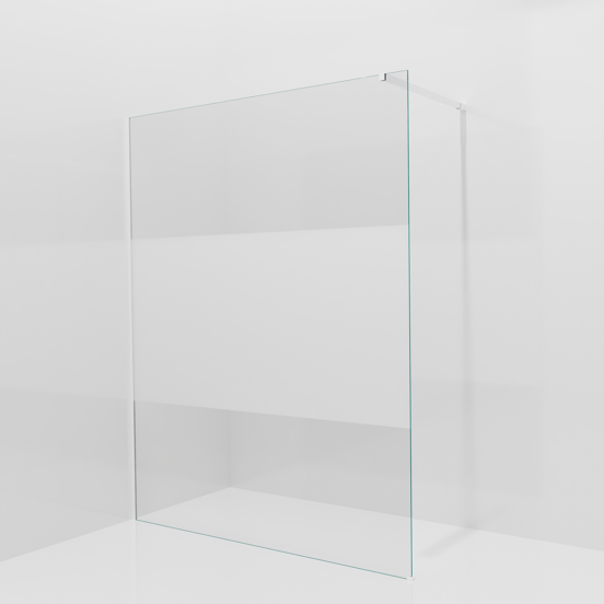 Balmani Modular inloopdouche: 160 x 200 cm, Helder glas met matte strook met coating, Mat witte profielen
