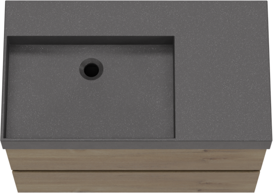 Storke Edge meuble salle de bains suspendu 80 x 46 cm chêne brut avec Jura vasque asymétrique gauche en quartz noir mat