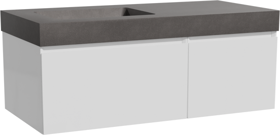 Storke Edge zwevend badkamermeubel 110 x 52 cm glanzend wit met Scuro High asymmetrisch linkse wastafel in kwarts mat zwart