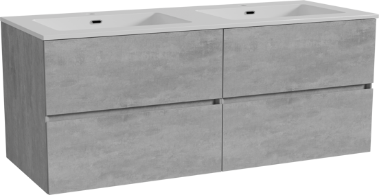 Storke Edge zwevend badmeubel 130 x 52 cm beton donkergrijs met Diva dubbele wastafel in composietmarmer hoogglans wit