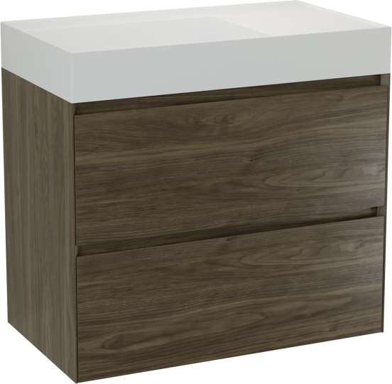 Balmani Mitra Compact meuble salle de bains suspendu 60 x 46 cm chêne sauvage avec Argila vasque asymétrique droite en marbre composite blanc mat