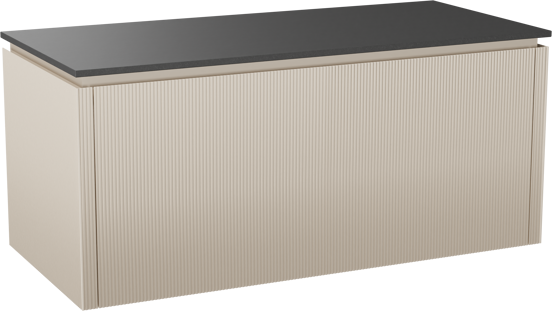 Balmani Eclips meuble salle de bains suspendu 120 x 55 cm Sandbeige avec Stretto tablette simple en Granit noir, Nervure droite symétrique verticale