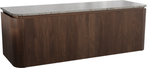 Balmani Moon meuble salle de bains suspendu 160 x 55 cm noyer américain avec Moon tablette simple ou double en terrazzo greige terrazzo, Nervure droite symétrique verticale