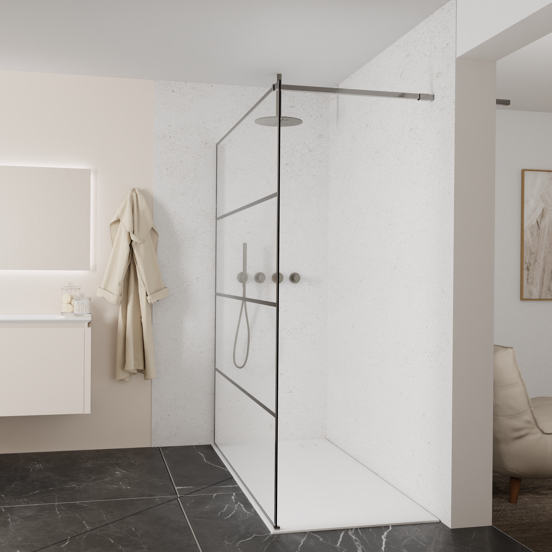 Balmani Modular douche à l'italienne: 180 x 200 cm, Lined, avec coating, Profil Brushed GunMetal