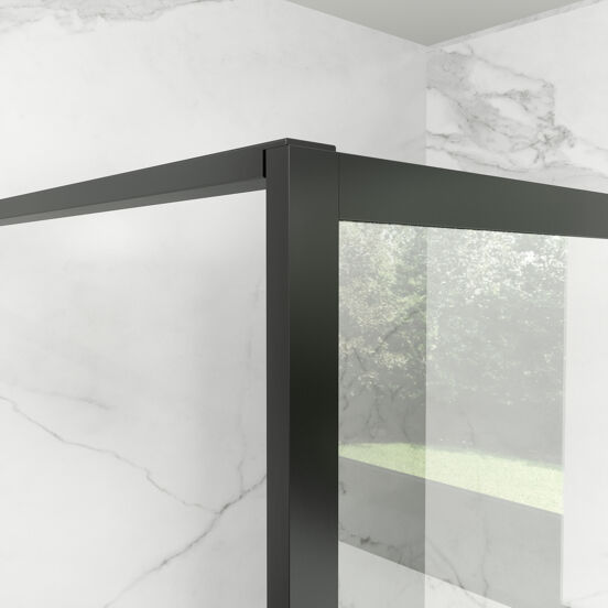 Balmani Framed Walk-In Dusche: 140 x 210 cm, Klarglas, Schwarzes Profil, matt