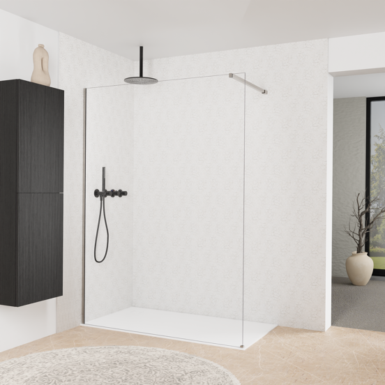 Balmani Modular douche à l'italienne: 150 x 200 cm, Verre transparent, Profil Brushed Inox
