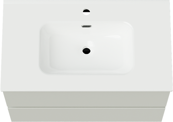 Linie Lado hängendes Möbelstück Set: 80 x 46 cm, Greige, mit Baro Einzelwaschtisch, Porzellan Weiß glänzend