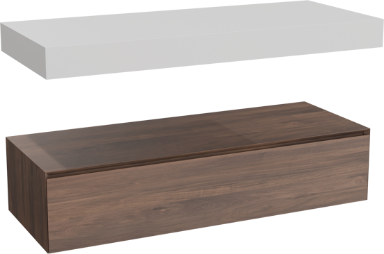 Balmani Mitra Elements meuble salle de bains suspendu 135 x 55 cm noyer américain avec Dominus tablette simple ou double en solid surface blanc mat