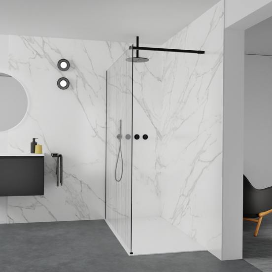 Balmani Modular douche à l'italienne: 160 x 200 cm, Mikado, avec coating, Profil Noir mat
