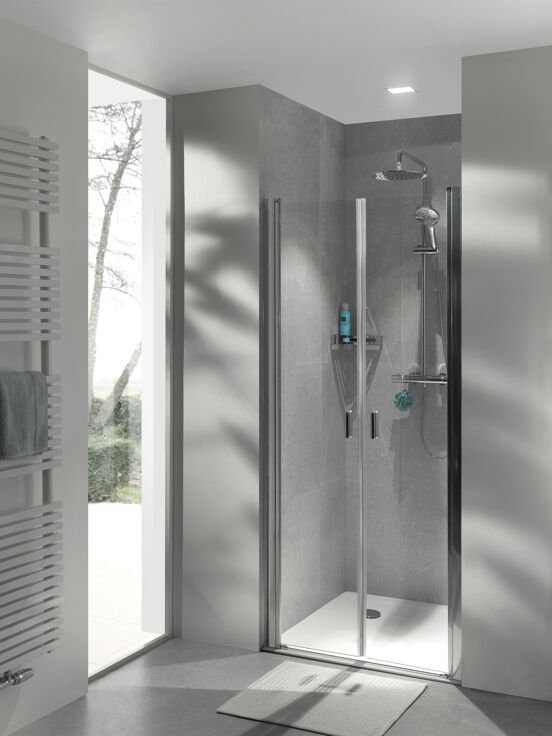 Luca Varess Romeo douche pendeldeur 90 x 190 cm helder glas glanzend chroom profiel
