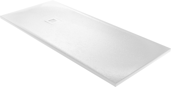Balmani Vega Duschwanne: 160 x 70 cm, Marmorkomposit, Weiße Schieferstruktur, matt