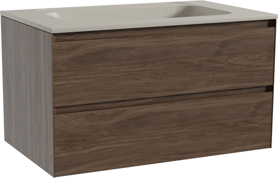 Balmani Mitra meuble salle de bains suspendu 90 x 55 cm noyer américain avec Tablo Strada plan simple en marbre composite soie grise