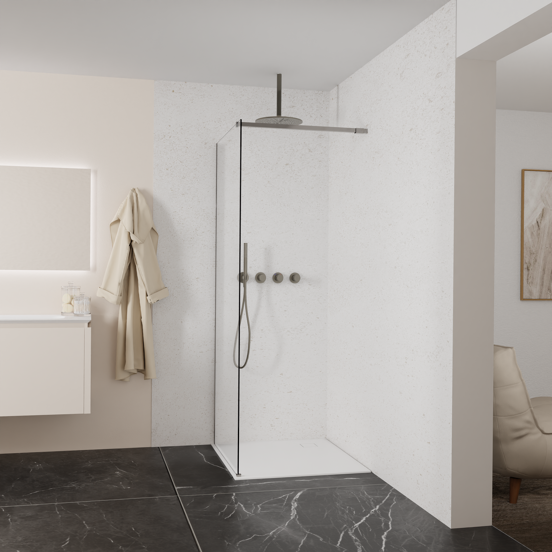 Balmani Modular inloopdouche: 90 x 200 cm, Extra helder glas met coating, Brushed GunMetal profielen