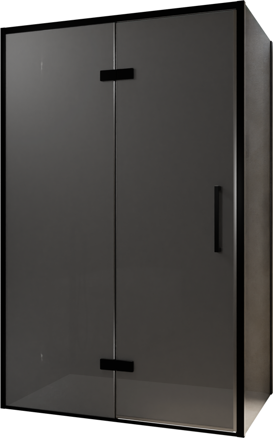 Balmani Senses Design douchehoek met linkse draaideur en vaste zijwand, 120 x 100 cm, Rookglas, Zwarte profielen, met coating