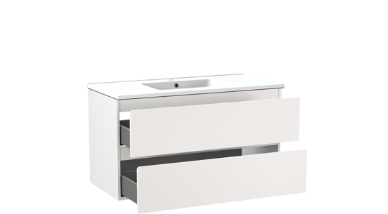 Linie Lado meuble salle de bains suspendu 100 x 46 cm blanc mat avec Vano plan simple en marbre composite blanc mat