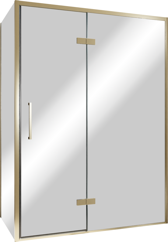 Balmani Senses Design douche en coin avec porte pivotante à droite et paroi latérale fixe, 140 x 100 cm, Miroir Reflex, Profil Brushed Champagne Gold, coating inclus