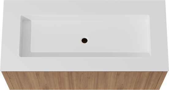 Balmani Eclips zwevend badkamermeubel 120 x 55 cm Teak met Tablo Stretto enkele wastafel in Solid Surface mat wit