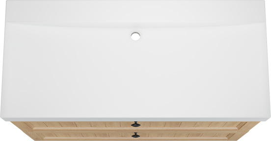 Balmani Lemon meuble salle de bains à poser 120 x 55 cm, placage chêne naturel avec Wave lavabo simple pour 2 trous de robinet en blanc mat