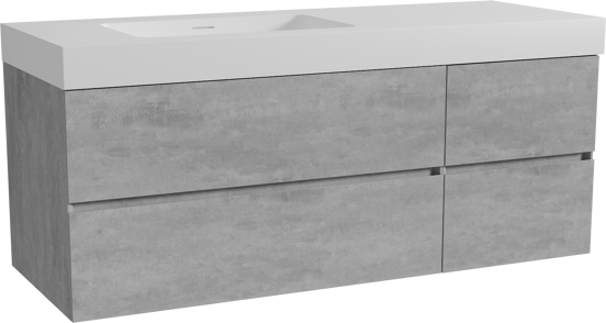 Storke Edge zwevend badmeubel 140 x 52 cm beton donkergrijs met Mata High asymmetrisch linkse wastafel in solid surface mat wit