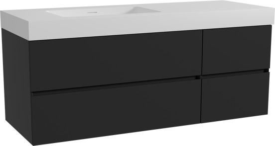 Storke Edge meuble salle de bains suspendu 140 x 52 cm noir mat avec Mata High vasque asymétrique gauche en solid surface blanc mat