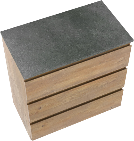 Linie Lado freistehendes Möbelstück Set: 80 x 46 cm, Naturbelassene Eiche, mit Lado Einzel Waschtischplatte, Melamin Schiefergrau