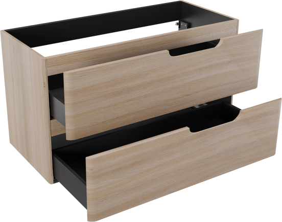 Linie Curvo hängender möbelstück Waschtischunterschränke 100 x 46 cm Eiche Hell 2 Schubladen
