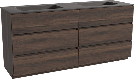 Storke Edge freistehendes Möbelstück Set: 170 x 52 cm, Nussbaum, mit Scuro Doppelwaschtisch, Quarz Schwarz matt