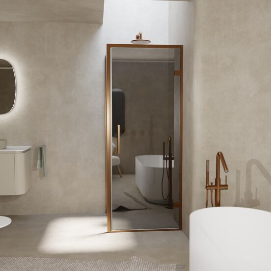 Balmani Senses Design douche d'angle avec porte pivotante à droite et paroi latérale fixe, 90 x 100 cm, Verre miroir reflex, Profil Brushed Rosegold