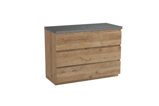 Balmani Lucida staand badkamermeubel 120 x 55 cm ruwe eik met Rock enkel tablet in graniet zwart