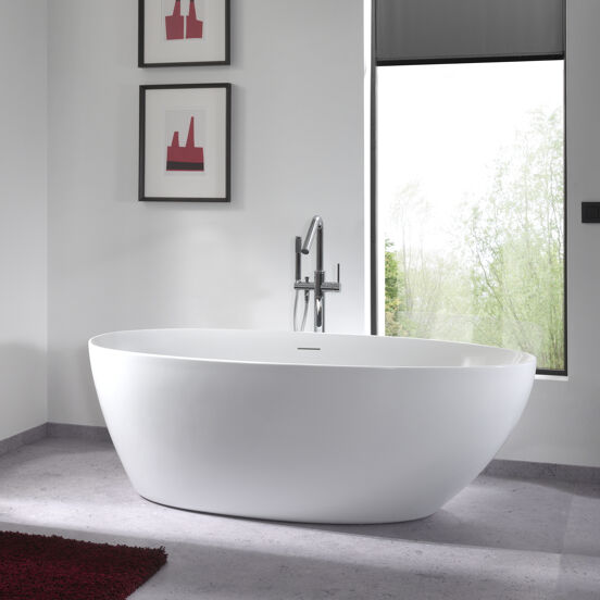 Luca Varess Uovia Ovale Freistehende Badewanne: 170 x 85 cm, Acryl, Weiß glänzend