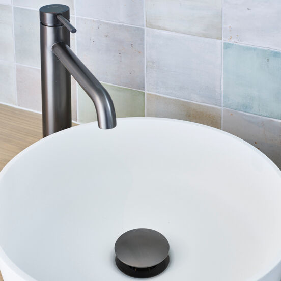 Blaufoss Round verhoogde wastafelkraan Brushed GunMetal