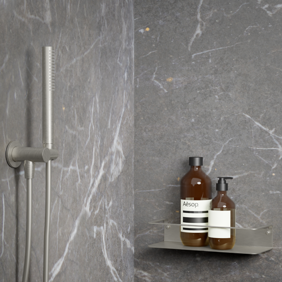 Blaufoss Tika porte-shampooing seul avec fixation murale Brushed CoolMetal