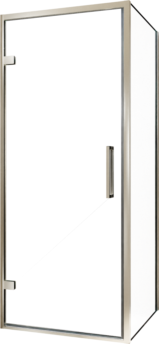 Balmani Senses Design douchehoek met linkse draaideur en vaste zijwand, 90 x 100 cm, Helder glas, Brushed CoolMetal profielen