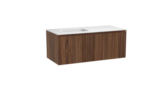 Balmani Idra hängendes Möbelstück Set: 120 x 55 cm, Nussbaum, mit Tablo Arcato Waschtisch links, Solid Surface Weiß matt