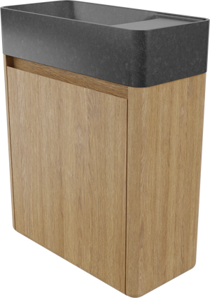 Balmani Fara hängendes WC-Möbel-Set, 45 x 22 cm, Eiche Natur, mit Fara Waschtisch in poliertem Granit