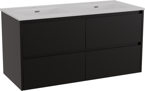 Storke Seda meuble salle de bains suspendu 120 x 52 cm noir mat avec Kera double vasque en céramique blanc mat