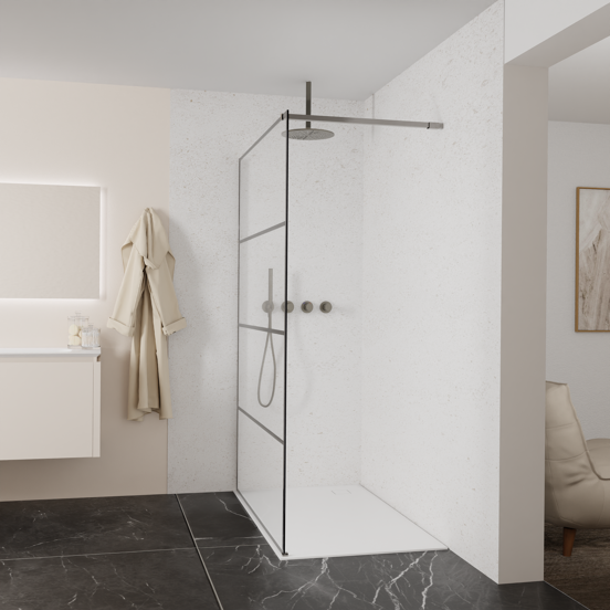 Balmani Modular douche à l'italienne: 140 x 200 cm, Lined, avec coating, Profil Brushed GunMetal
