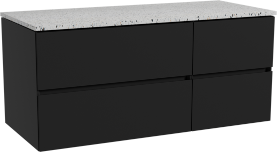 Storke Edge meuble salle de bains suspendu 120 x 52 cm noir mat avec Tavola tablette simple ou double en blanc/noir mat terrazzo