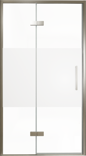 Balmani Senses Design Dusche Drehtür, Links, 120 cm x 210 cm, Klarglas mit mattiertem Streifen, Profil Brushed GunMetal, inklusive Coating