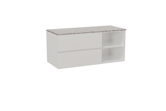 Storke Edge meuble salle de bains suspendu 120 x 52 cm blanc brillant avec Tavola tablette simple ou double en blanc/noir mat terrazzo