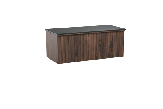 Balmani Forma hängendes Möbelstück Set: 120 x 55 cm, Amerikanischer Nussbaum, mit Stretto Einzel Waschtischplatte, Granit, Schwarzes Granit, Vertikale symmetrische gerade Rippe