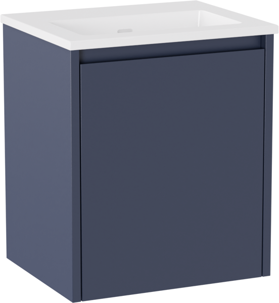 Storke Seda meuble salle de bains suspendu 45 x 35 cm bleu nuit avec Diva plan simple en marbre composite blanc brillant