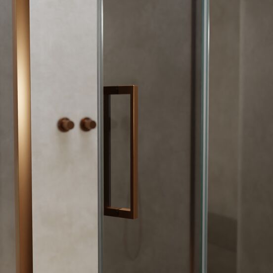 Balmani Senses Design douche en coin avec porte pivotante à droite et paroi latérale fixe, 120 x 100 cm, Miroir Reflex, Profil Brushed Rosegold, coating inclus