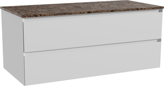 Balmani Mitra hängendes Möbelstück Set: 120 x 55 cm, Weiß matt, mit Stretto Einzel- oder Doppel Waschtischplatte, Marmor Dark Emperador