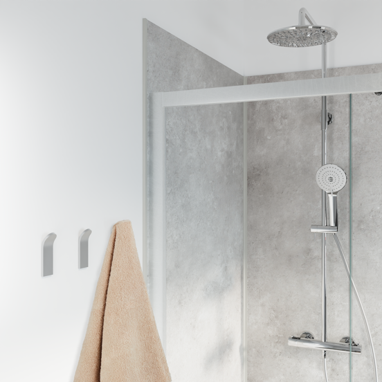 Linie Lucy dubbele shampoohouder voor douchewand met handdoekhaken mat chroom