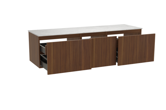 Balmani Sfera meuble salle de bains suspendu 180 x 55 cm noyer américain avec Stretto tablette simple ou double en marbre carrare
